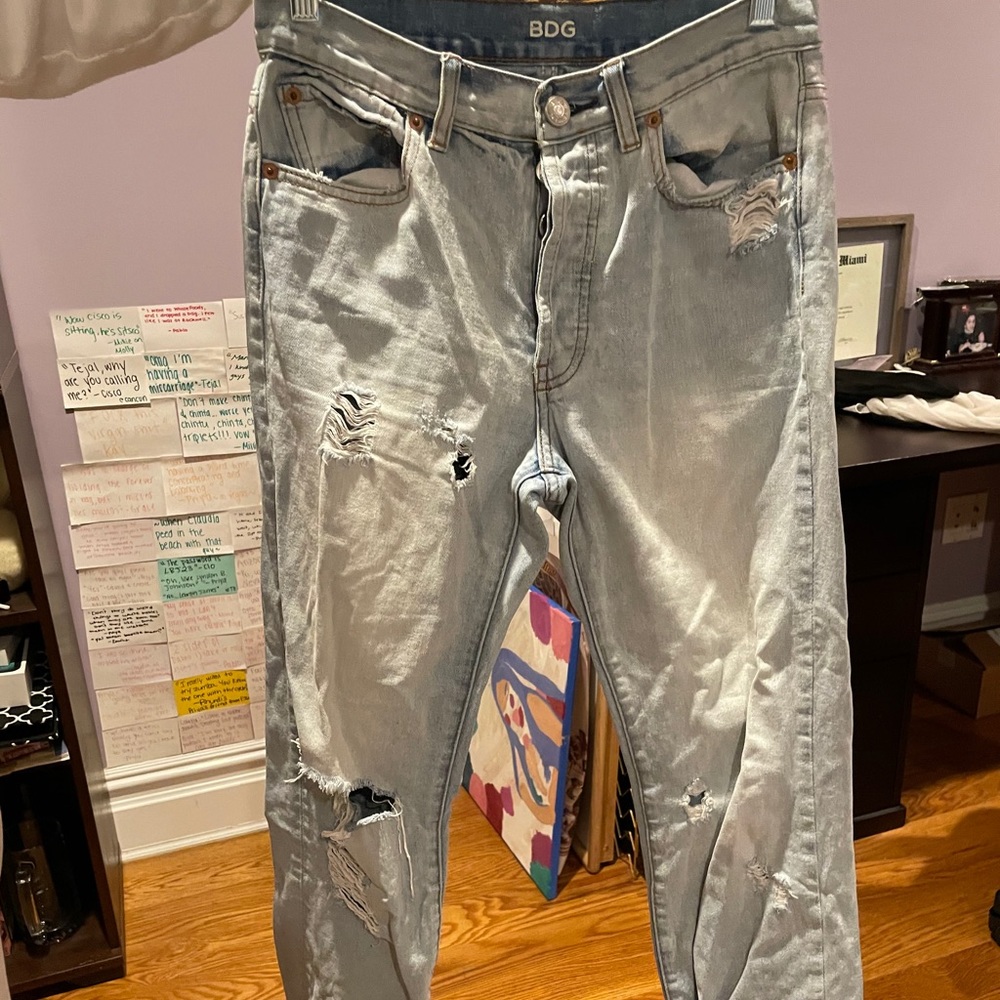 BDG Distressed light wash high waisted jeans